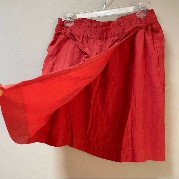 Ann Taylor LOFT | Tie Paperbag Waist Wrap Skirt Coral - Picture 4 of 8
